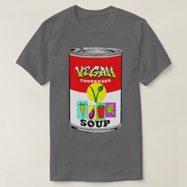 Camiseta Vegan Soup Can 2 por LowEndGraphics (Frente do Design)