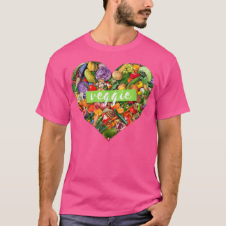 Camiseta Vegan Veggie Animal Safety Heart Frutas and Vegeta