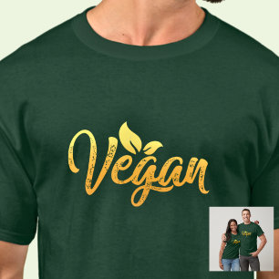 Camiseta Vegan Word Yellow Dourado Typografia em Verde