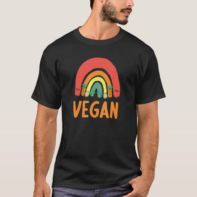 Camiseta Vegano Com Comida Boho Arco-Íris (Frente)