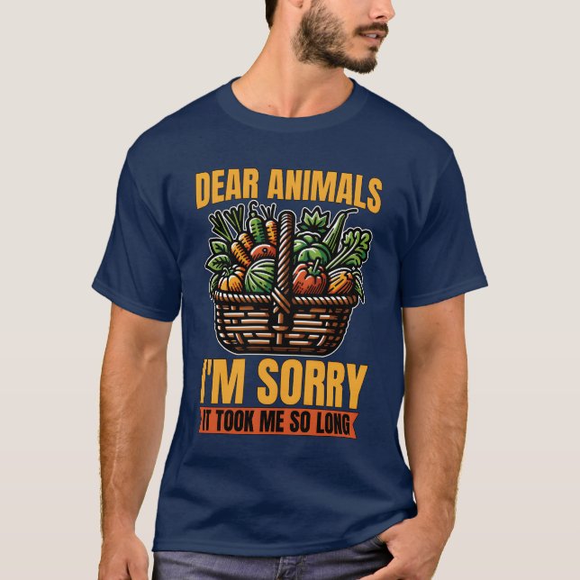 Camiseta Vegetariano Queridos Animais Peço Desculpas Armazé (Frente)