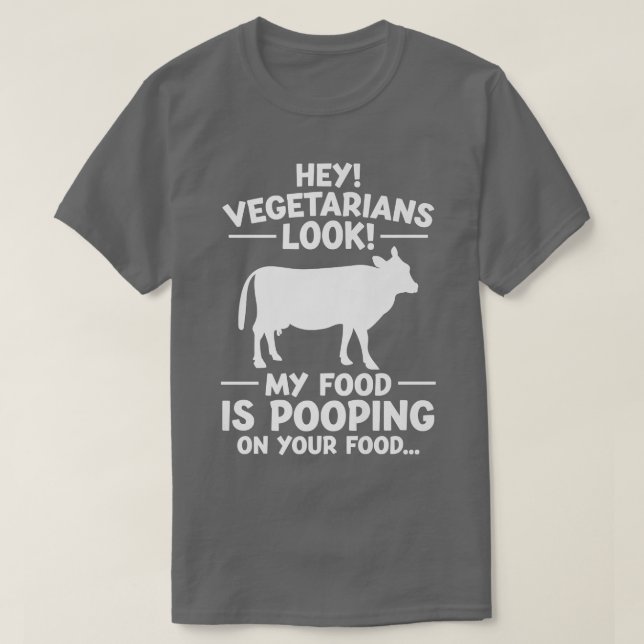 Camiseta Vegetarianos Minha comida está vomitando sua vaca  (Frente do Design)