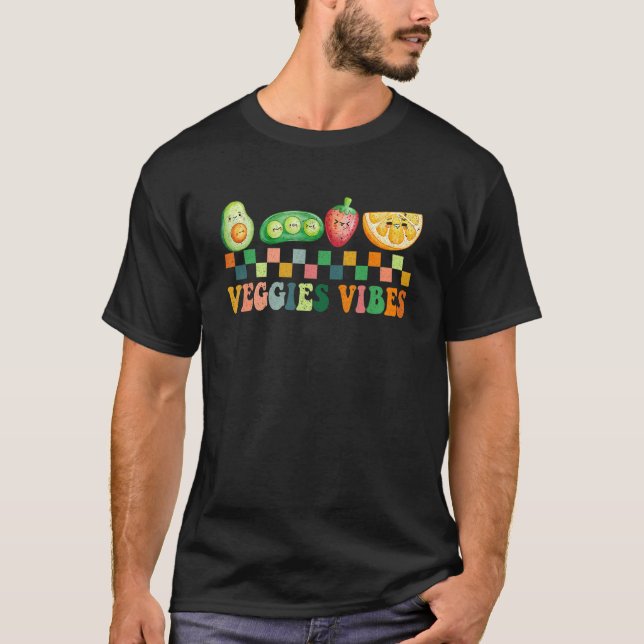 Camiseta Veggies Vibes Retro Dia Mundial da Vegetação Vegan (Frente)