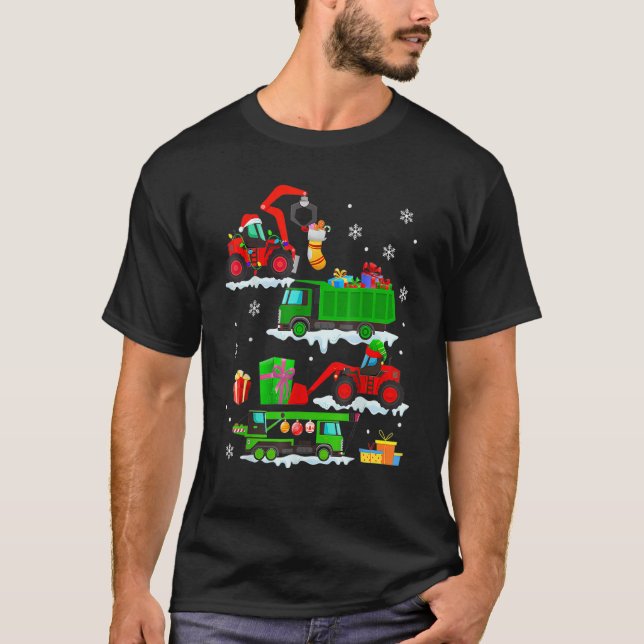 Camiseta Veículo de construção Caminhões Vermelhos de Natal (Frente)
