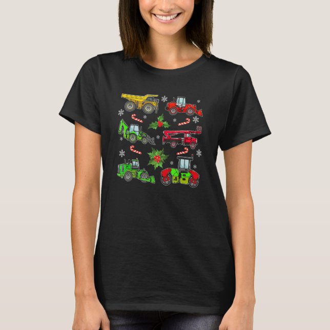Camiseta Veículo de construção Caminhões Vermelhos de Natal (Frente)