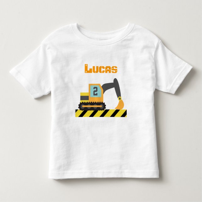 Camiseta Veículo de Construção de Escavador Laranja com 2 a (Frente)