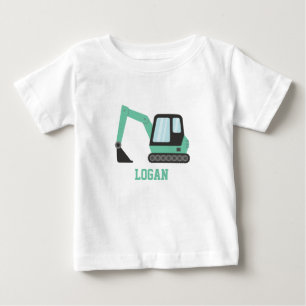 Camiseta Veículo Escavadeira Verde de Construção para Crian