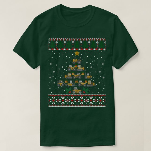 Camiseta Veículos de Construção de Árvores de Natal Ecavato (Frente do Design)