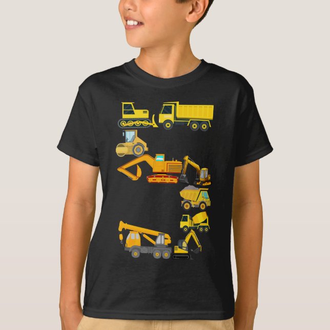 Camiseta Veículos De Construção De Caminhões Com 5 Anos (Frente)