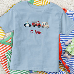 Camiseta Veículos de Emergência Meninos Watercolor Fofo