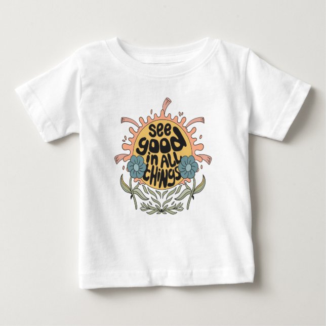 Camiseta Veja Bom em todas as coisas, Hippie Graphic (Frente)