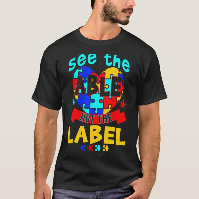 Camiseta Veja O Able Not The Label Quebra-cabeça Autism Con (Frente)