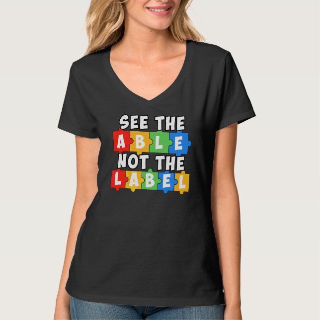 Camiseta Veja O Able Not The Label Quebra-cabeça Autism Con (Frente)