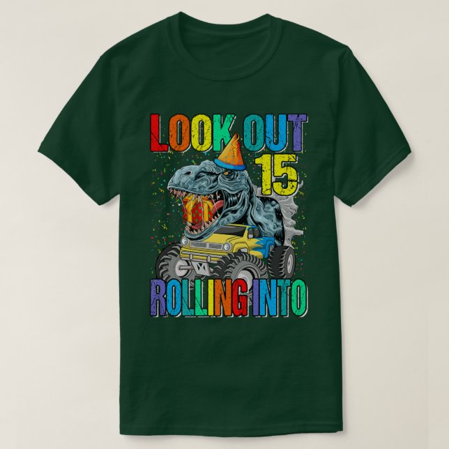 Camiseta Veja O Dinossauro Monstro De Caminhão (Frente do Design)