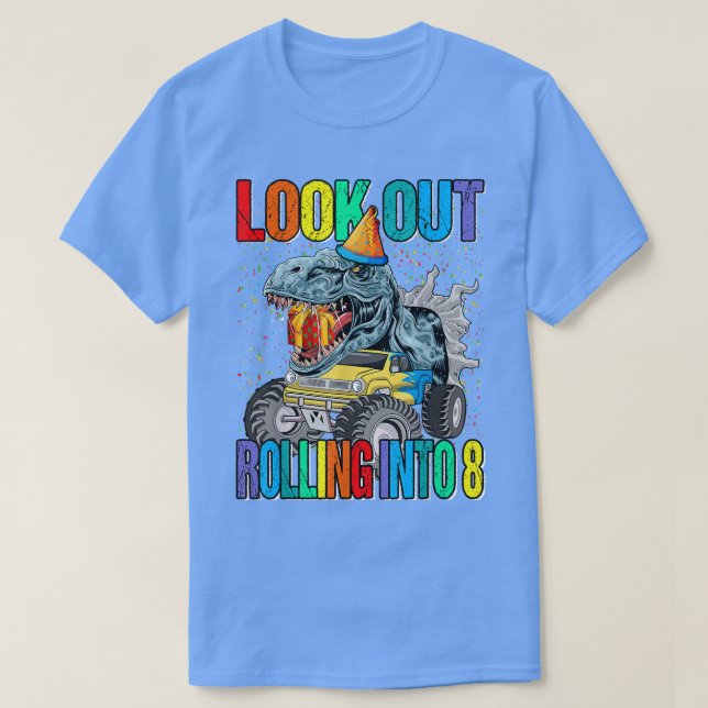 Camiseta Veja O Dinossauro Monstro De Caminhões (Frente do Design)