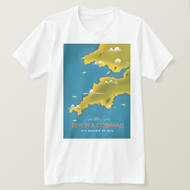 Camiseta Veja o Sol - Devon & Cornwall pôster de viagem. (Frente do Design)