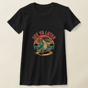 Camiseta "Veja Ya Posterior" Skater Alligator Sunset Engraç