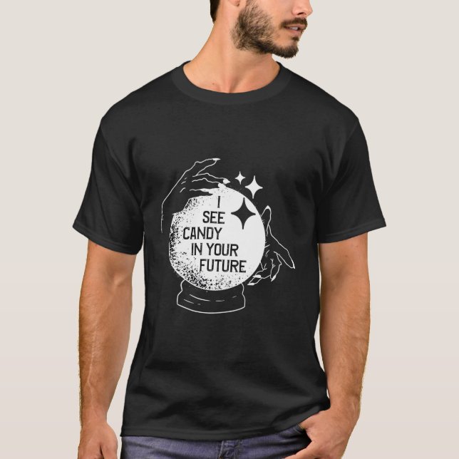 Camiseta Vejo Doces No Seu Futuro Dia Das Bruxas (Frente)