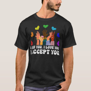 Camiseta Vejo Que Te Amo Eu Aceito Você LGBTQ Ally Orgulho 