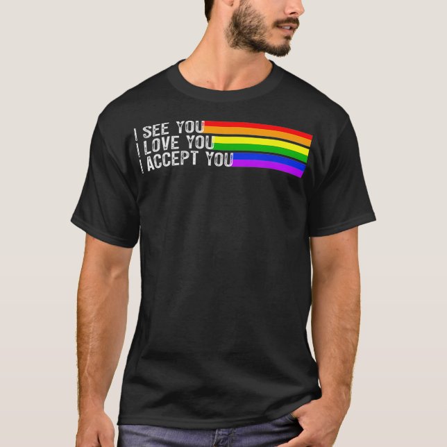 Camiseta Vejo Que Te Amo Eu Aceito Você LGBTQ Ally Orgulho  (Frente)
