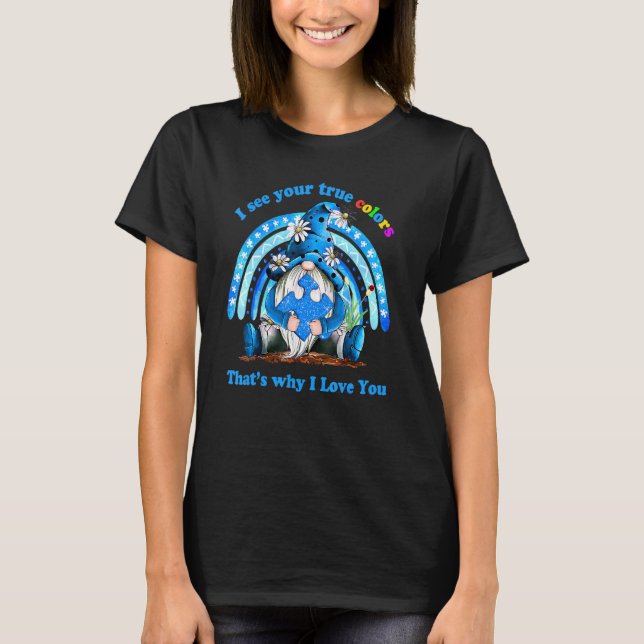 Camiseta Vejo Suas Verdadeiras Cores Azul Gnome Arco-Íris A (Frente)