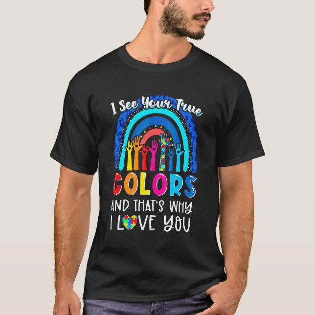 Camiseta Vejo suas verdadeiras cores mãos Conscientização d (Frente)