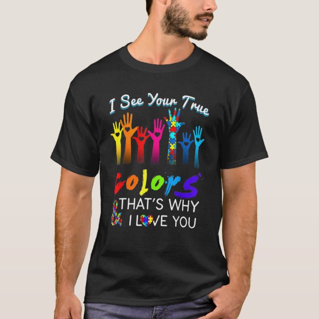 Camiseta Vejo suas verdadeiras cores mãos Conscientização s (Frente)