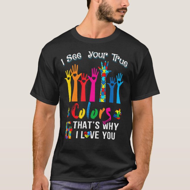 Camiseta Vejo suas verdadeiras cores   Mãos de conscientiza (Frente)