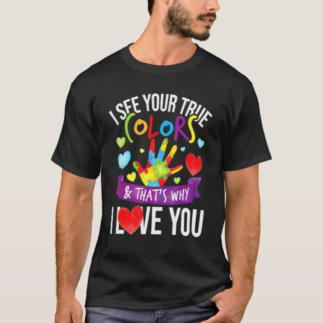 Camiseta Vejo suas verdadeiras cores  Quebra-cabeça autista (Frente)