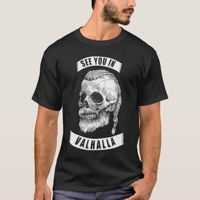 Camiseta Vejo você em VALHALLA Bike Thor Vikings Ragnar Odi (Frente)