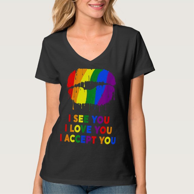 Camiseta Vejo Você Eu Te Amo Eu Te Aceito Lábios Lgbb (Frente)