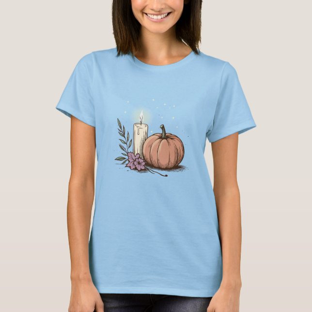 Camiseta Vela de abóbora com brilho suave (Frente)