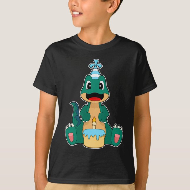 Camiseta Vela de Bolo de Aniversário do Dinossaur (Frente)