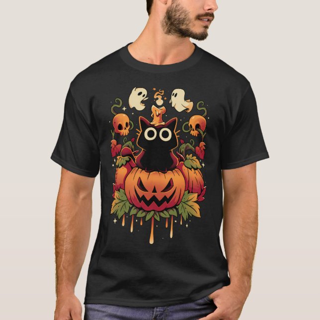 Camiseta Vela de Halloween - Gato de Outono (Frente)