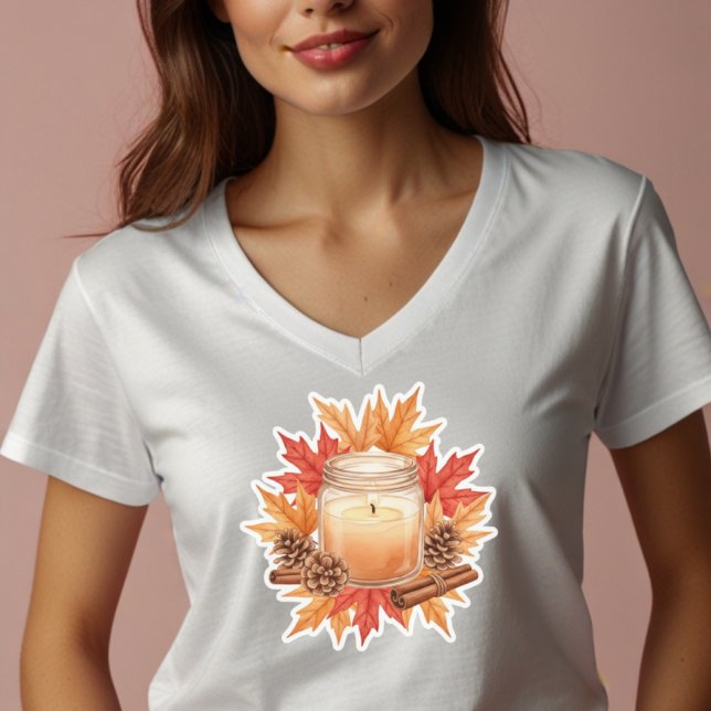 Camiseta Vela de Outono Aconchegante com Folhas de Bordo |  (Criador carregado)