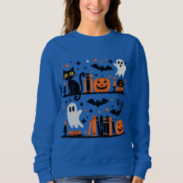 Camiseta Vela do Livro de Halloween do Gato Pumpkin Bat Spi