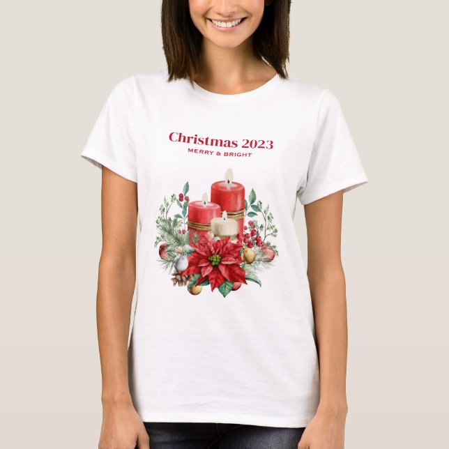 Camiseta Velas e Buquê de Poinsettia Natal (Frente)