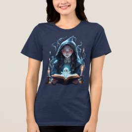 Camiseta Velas Flutuantes, Fantasmas E Jovem Bruxa Recortad