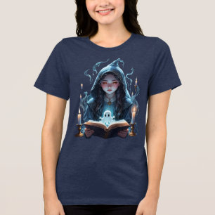 Camiseta Velas Flutuantes, Fantasmas E Jovem Bruxa Recortad