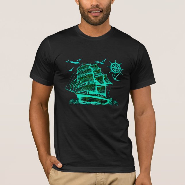 Camiseta Velejamento antigo com gráficos verdes (Frente)