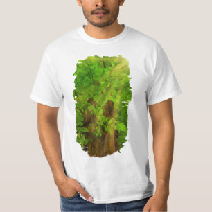 Camiseta Velha Árvore Espessa Ramifica Verde E Sol