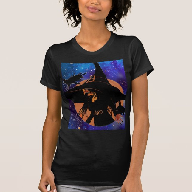 Camiseta Velha Bruxa Colhe Lua Blackbird Art (Frente)