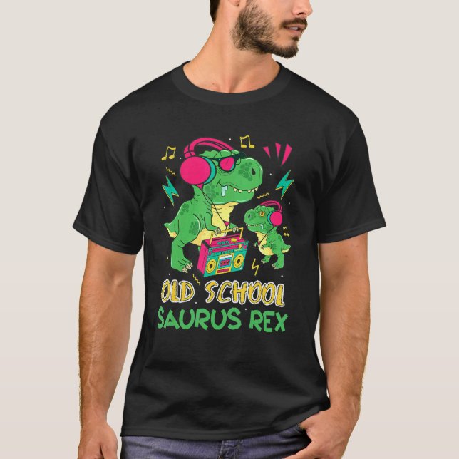 Camiseta Velha Escola Saurus Rex Dinossaur 80 e 90 anos, Ví (Frente)