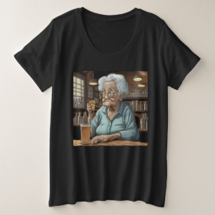 Camiseta Velha Senhora Bebendo Cerveja de Torneira e Shot