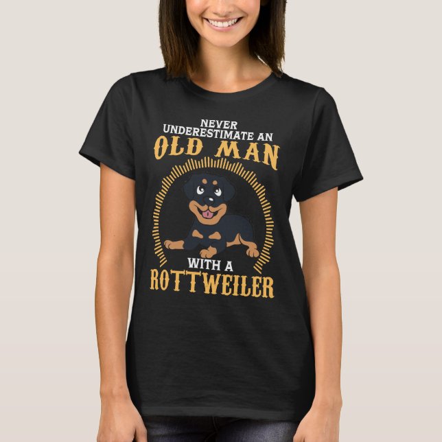 Camiseta Velho Com Avós Rottweiler Dia Do Pai (Frente)