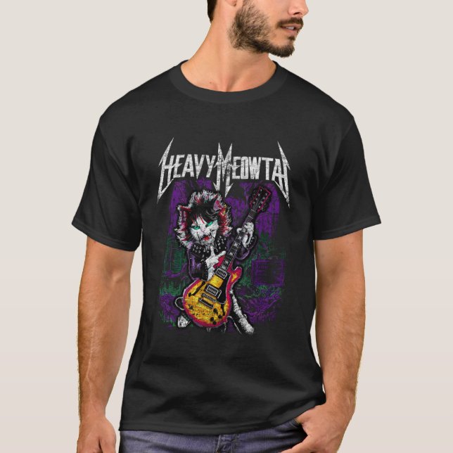Camiseta Velho Heavy Meowtal Escolado (Frente)