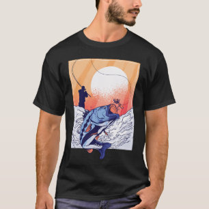 Camiseta Velho pescando pôr do sol retrô