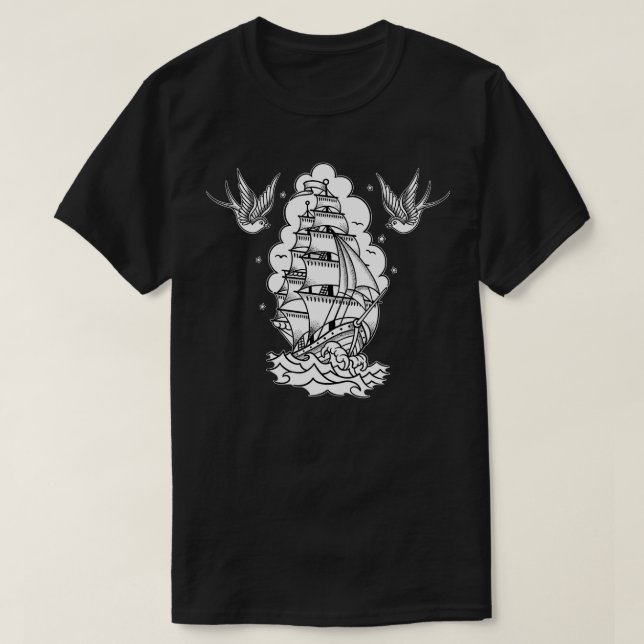 Camiseta Velho velejador da Escola Tatuador Nave e Engordas (Frente do Design)