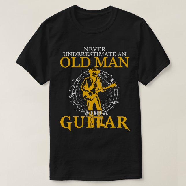 Camiseta Velhote com guitarra dá guitarra para ele (Frente do Design)