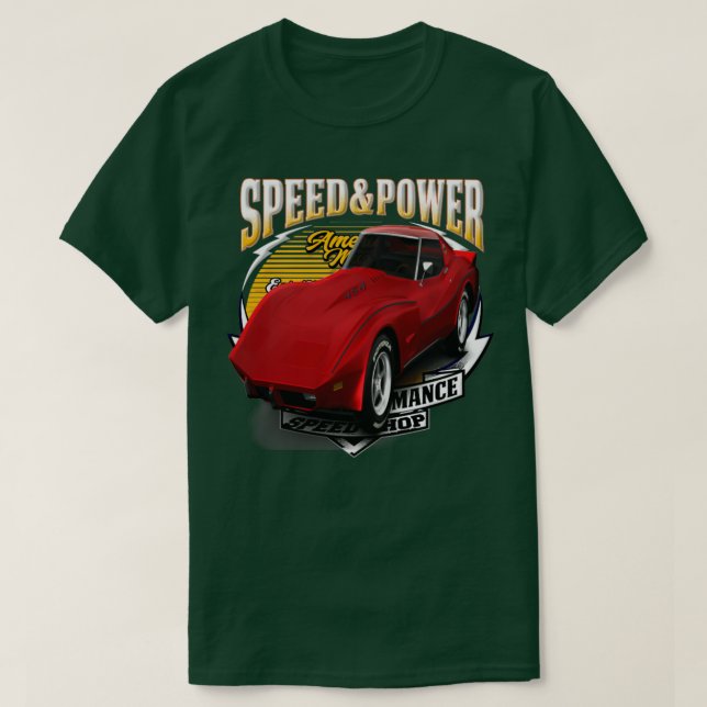 Camiseta Velocidade E Potência Do Carro Muscular Americano  (Frente do Design)